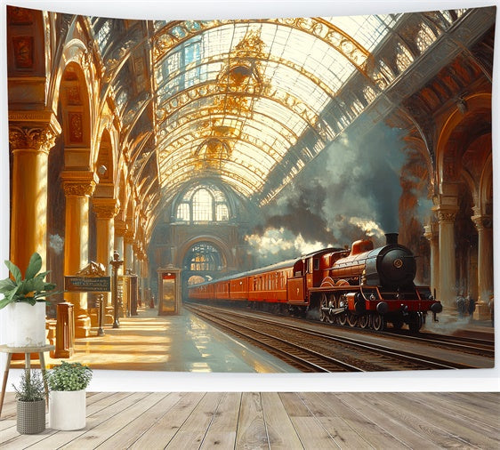 Toile de fond Vintage Victorienne Gare Heure Dorée CSH57-107
