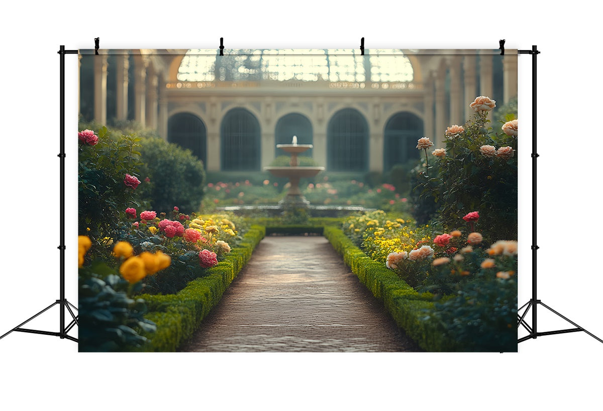 Toile de fond Vintage Photo Jardin Fontaine Fleurs CSH57-119