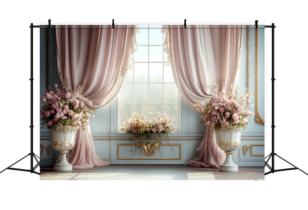 Toile de fond Vintage Rococo Rideau Rose Fenêtre Photo CSH57-127