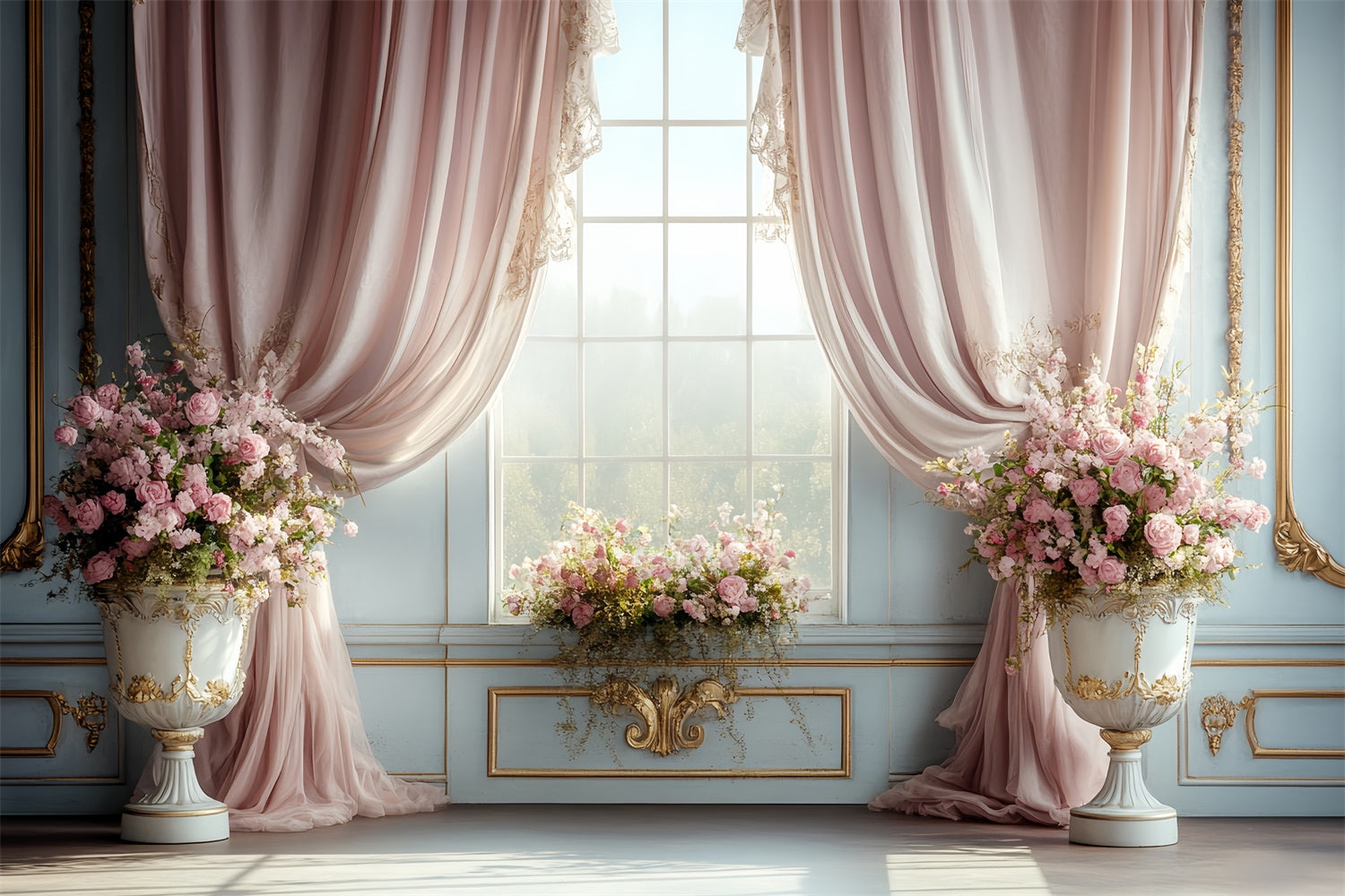 Toile de fond Vintage Rococo Rideau Rose Fenêtre Photo CSH57-127