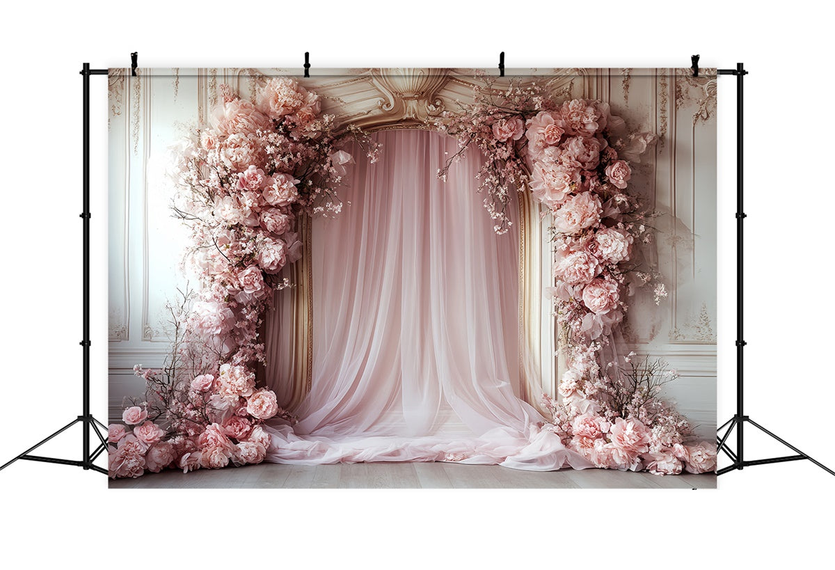 Toile de fond Vintage Rococo Rideau Fleur Rose Photo CSH57-129