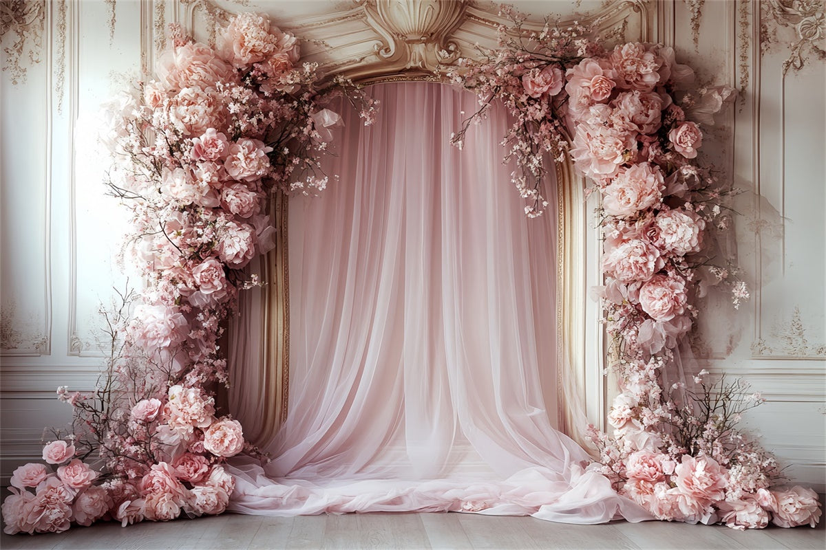 Toile de fond Vintage Rococo Rideau Fleur Rose Photo CSH57-129