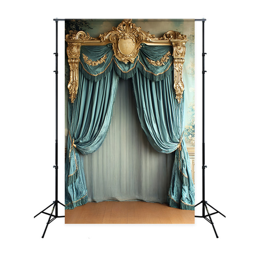 Toile de fond Vintage Baroque Rideau Royal Sarcelle Photo CSH57-138