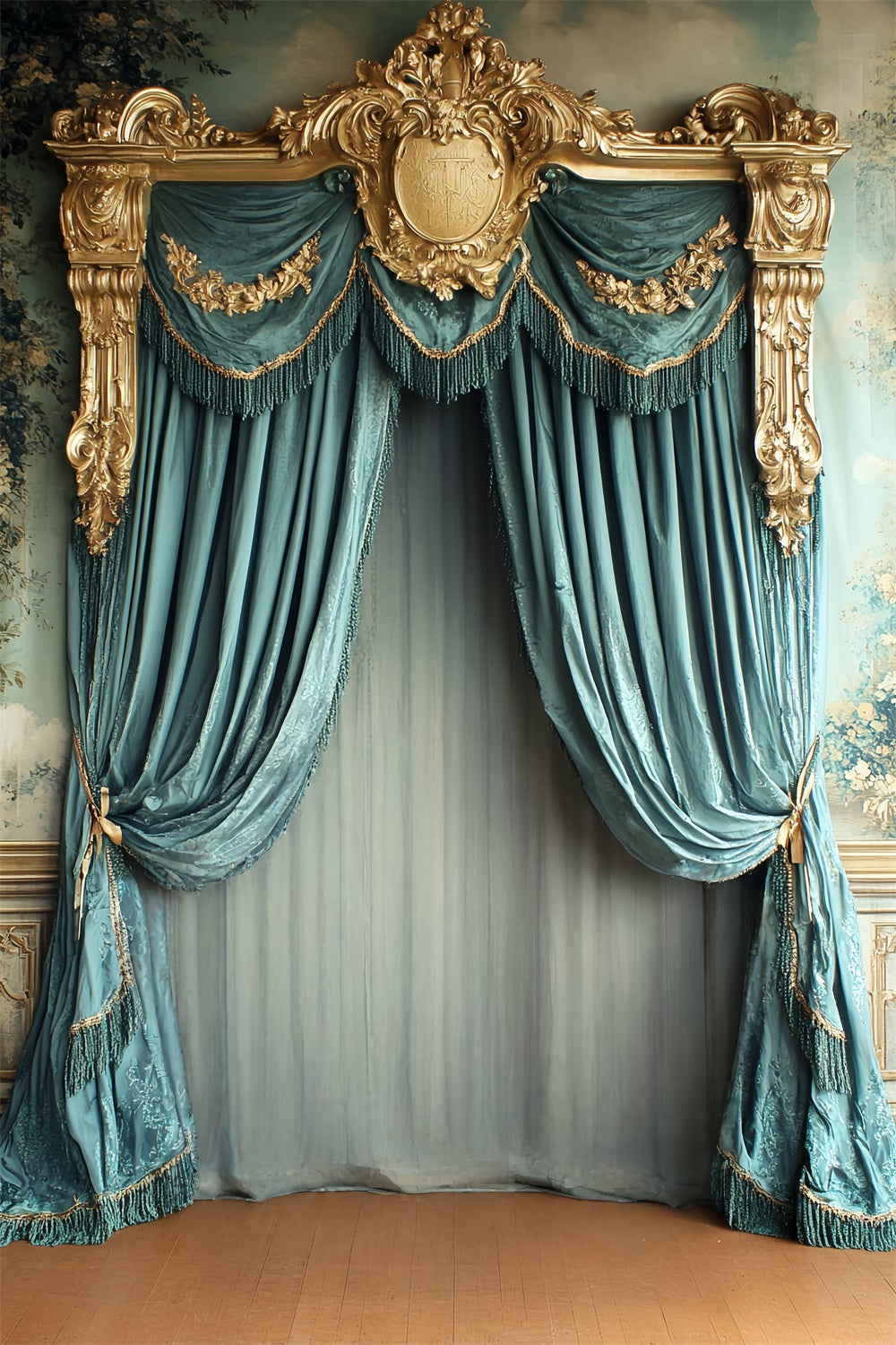 Toile de fond Vintage Baroque Rideau Royal Sarcelle Photo CSH57-138