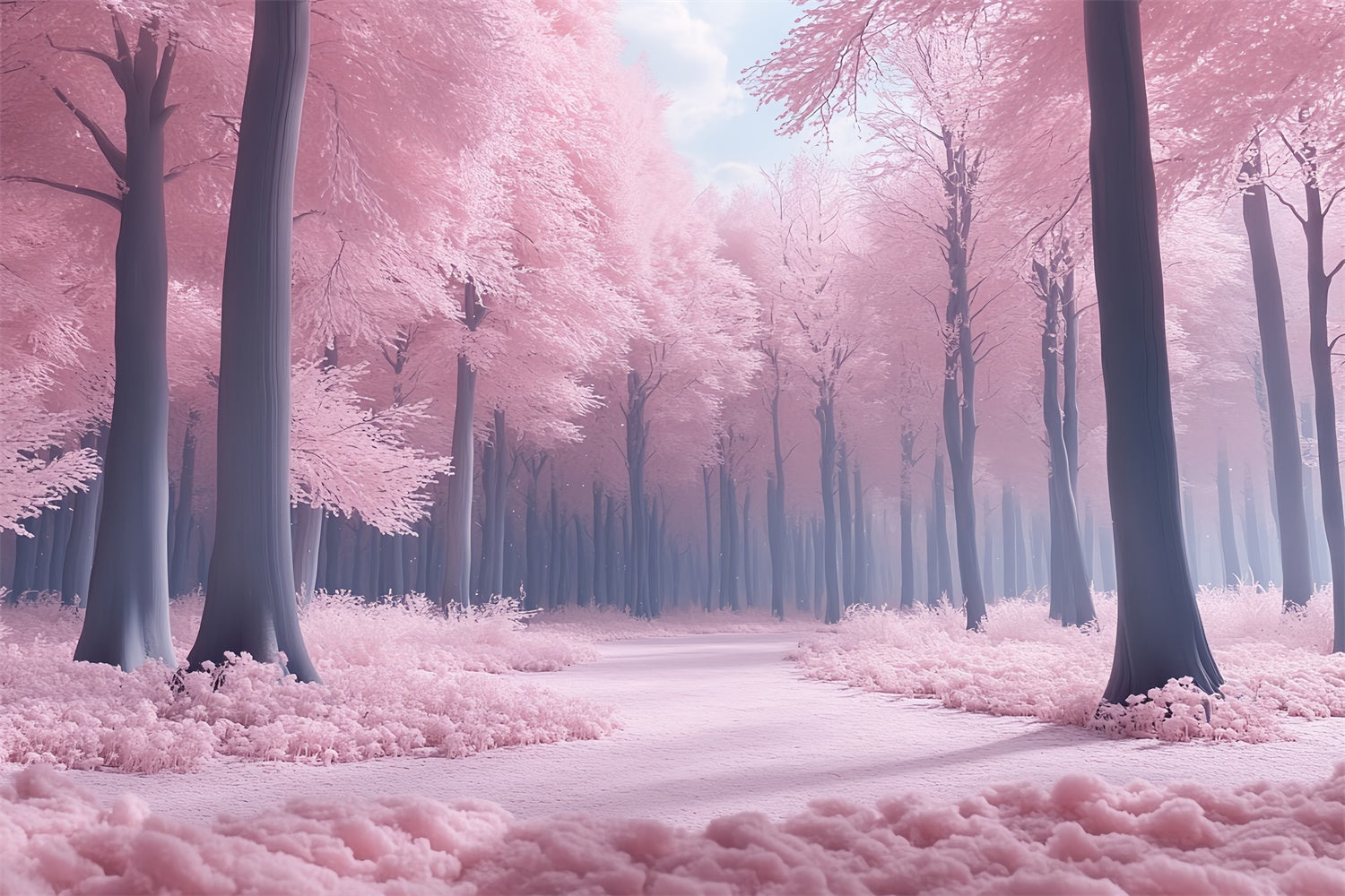 Toile de fond Forêt Fantaisie Sentier Crépuscule Rose Doux CSH57-153