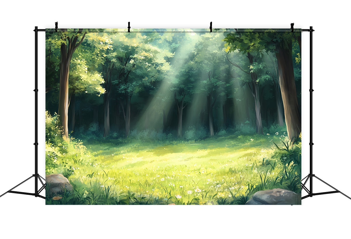 Toile de fond Forêt Prairie Douce Rayons Soleil CSH57-158