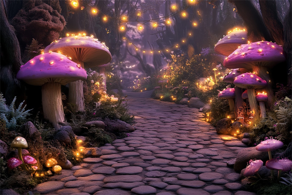 Toile de fond Forêt Conte Sentier Champignon Lumineux CSH57-163
