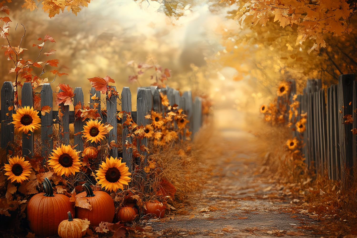 Toile de fond Photo Automne Tournesol Clôture Récolte CSH57-183