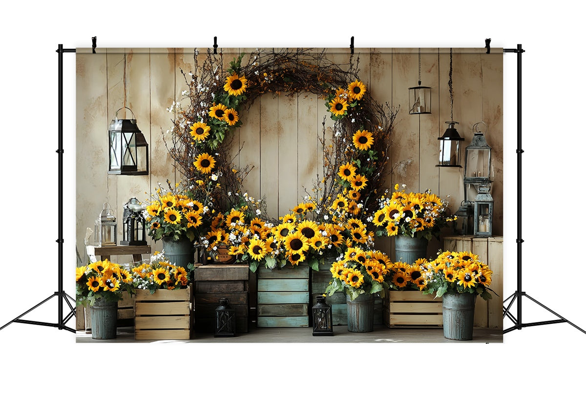 Toile de fond Automne Mur Bois Couronne Tournesol CSH57-186