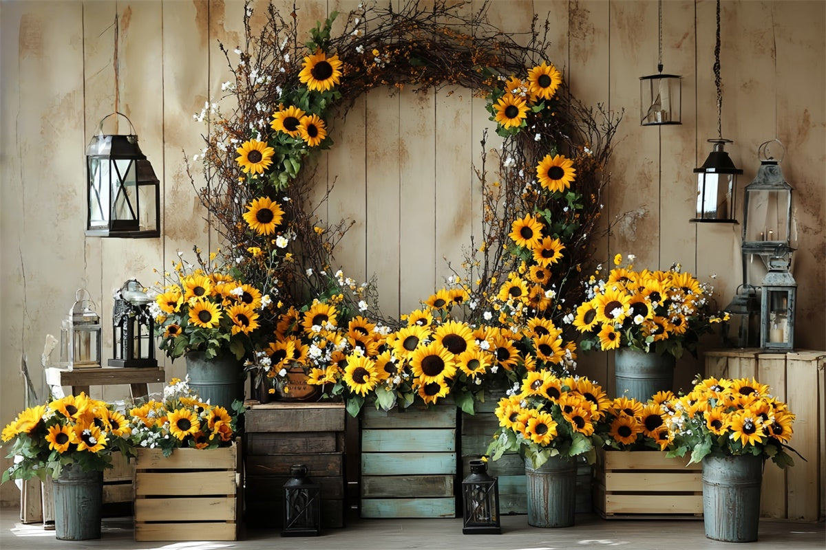 Toile de fond Automne Mur Bois Couronne Tournesol CSH57-186