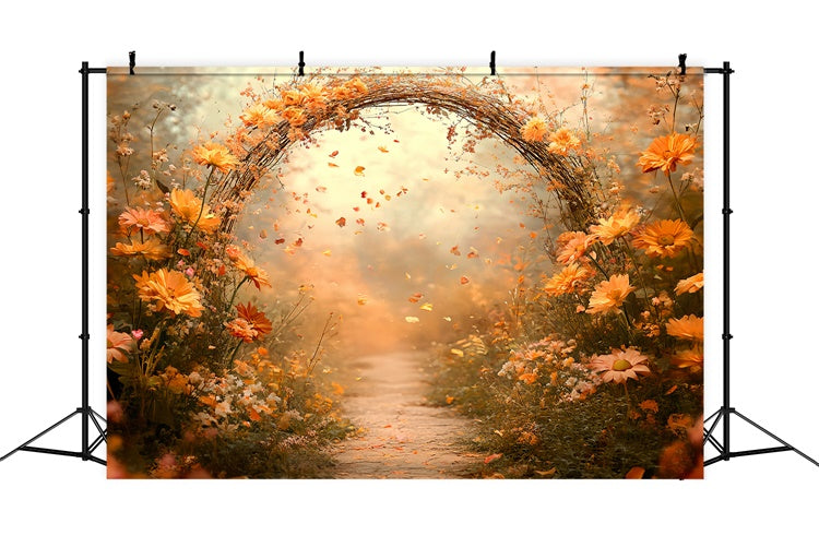 Toile de fond Photo Automne Pétales Dorées Chemin Arceau CSH57-195