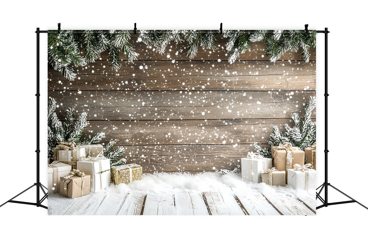 Toile de fond Photo Hiver Mur en Bois et Cadeaux de Fête CSH57-207