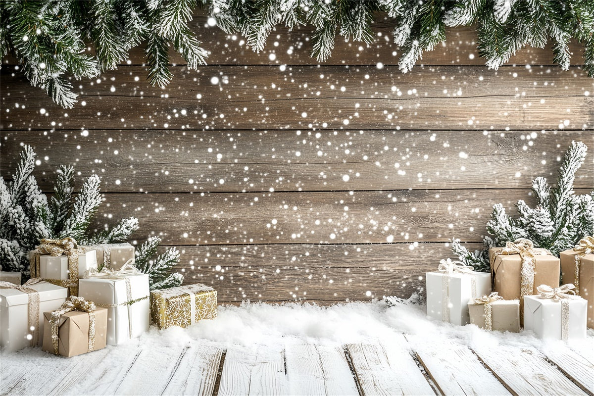 Toile de fond Photo Hiver Mur en Bois et Cadeaux de Fête CSH57-207