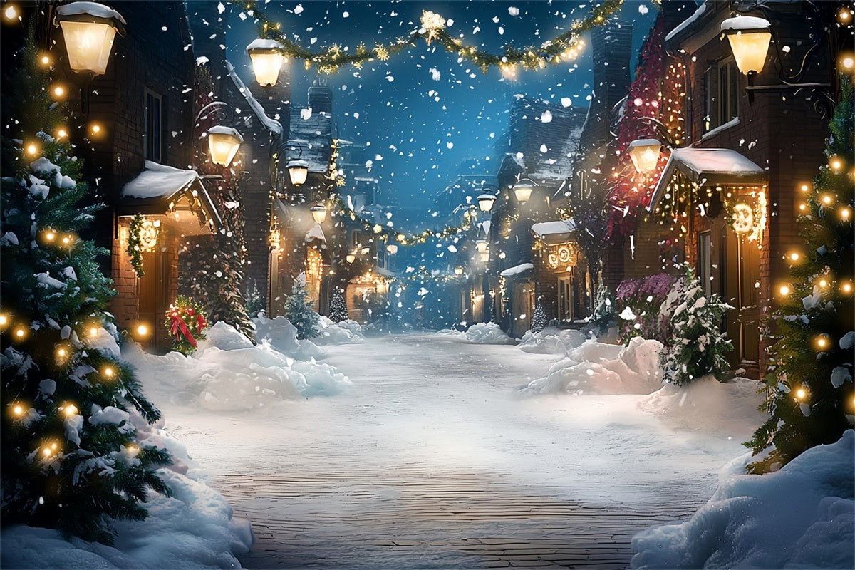 Toile de fond Photo Hiver Rue Illuminée de Fête CSH57-213