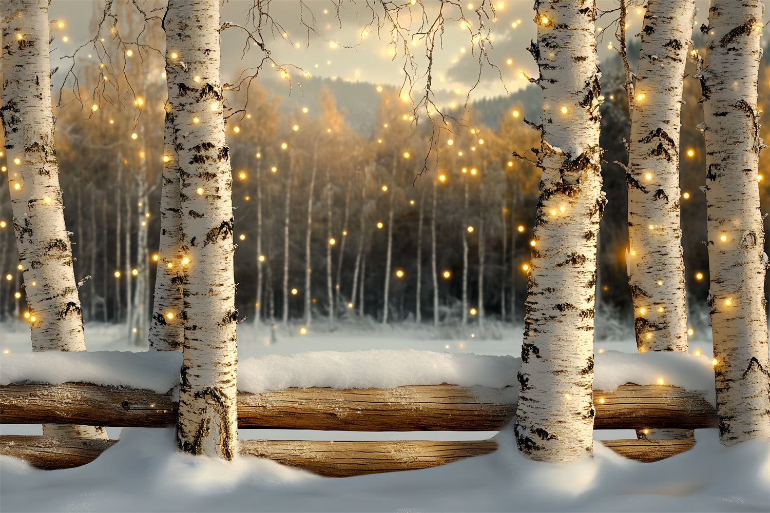 Toile de fond Hiver Forêt de Bouleaux Étincelante CSH57-233