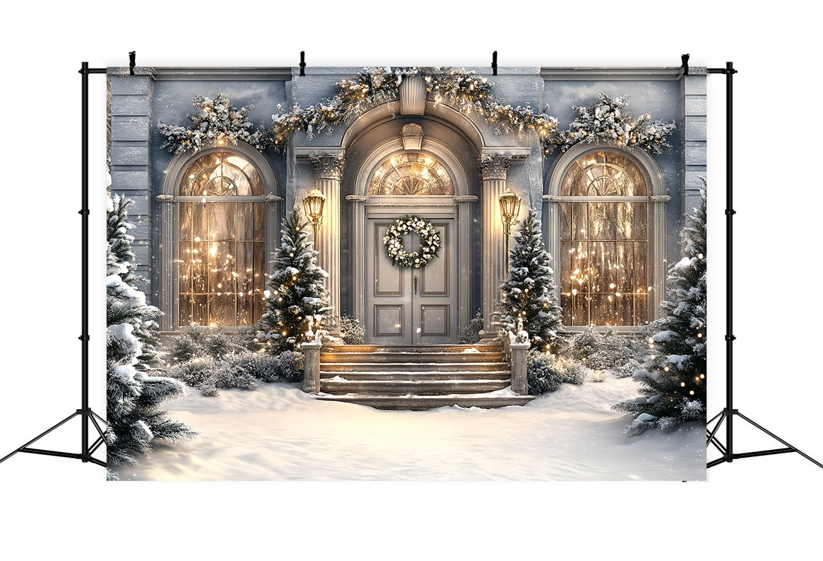 Toile de fond Hiver Porche du Manoir de Fête Enneigé CSH57-234