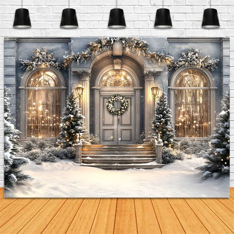 Toile de fond Hiver Porche du Manoir de Fête Enneigé CSH57-234