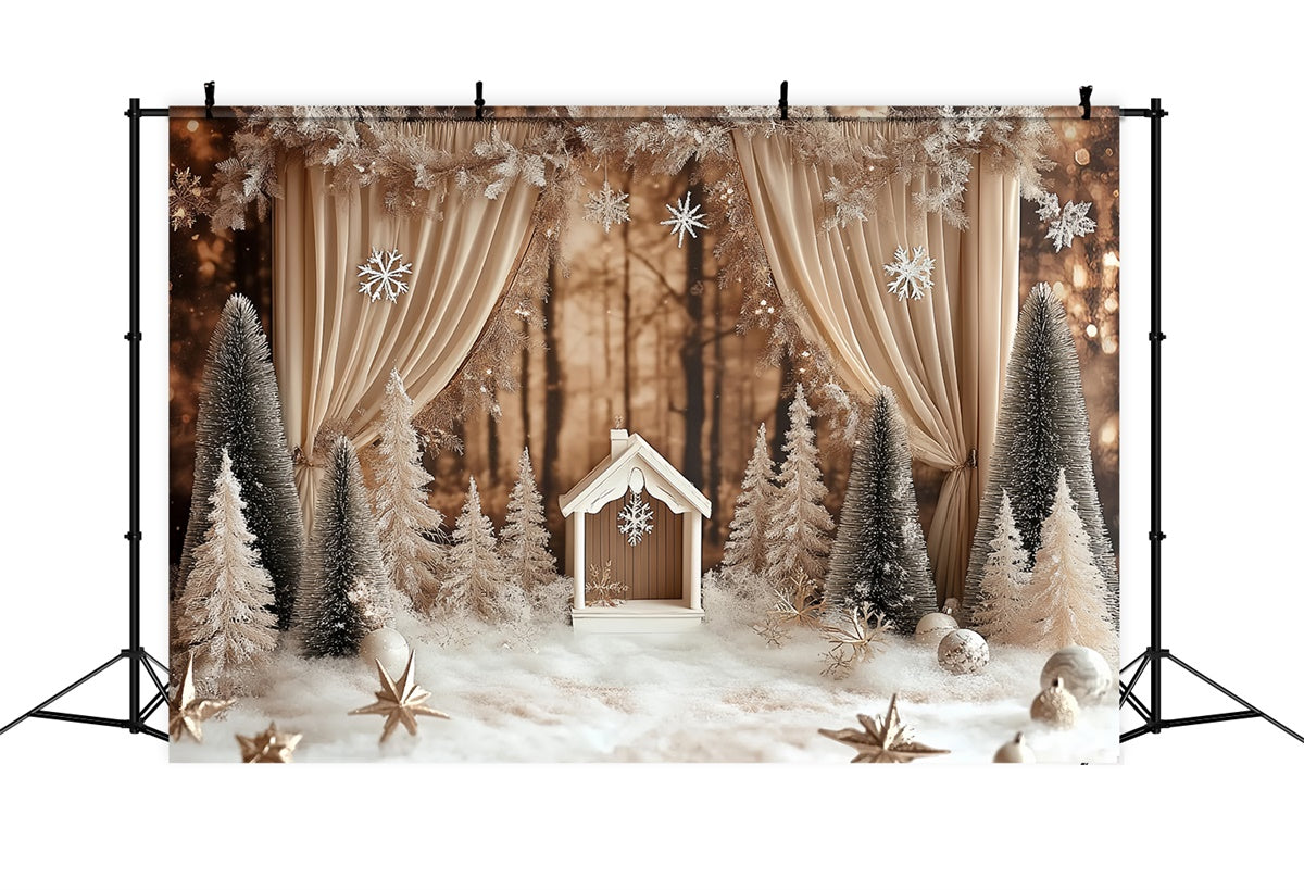 Toile de fond Photo Hiver Rideaux de Pins Rustiques CSH57-236