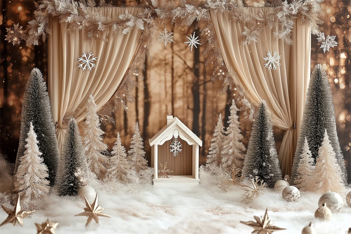 Toile de fond Photo Hiver Rideaux de Pins Rustiques CSH57-236