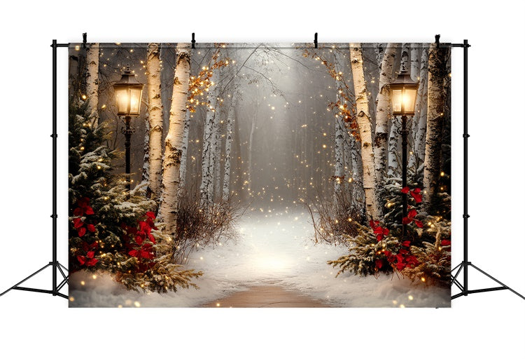 Toile de fond Hiver Crépuscule de Fête en Forêt de Bouleaux CSH57-237