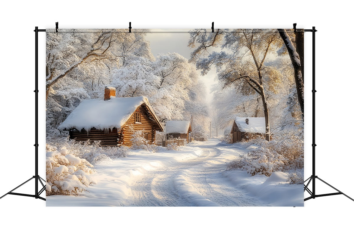 Toile de fond Hiver Sentier de Cabane en Rondins Enneigée CSH57-238