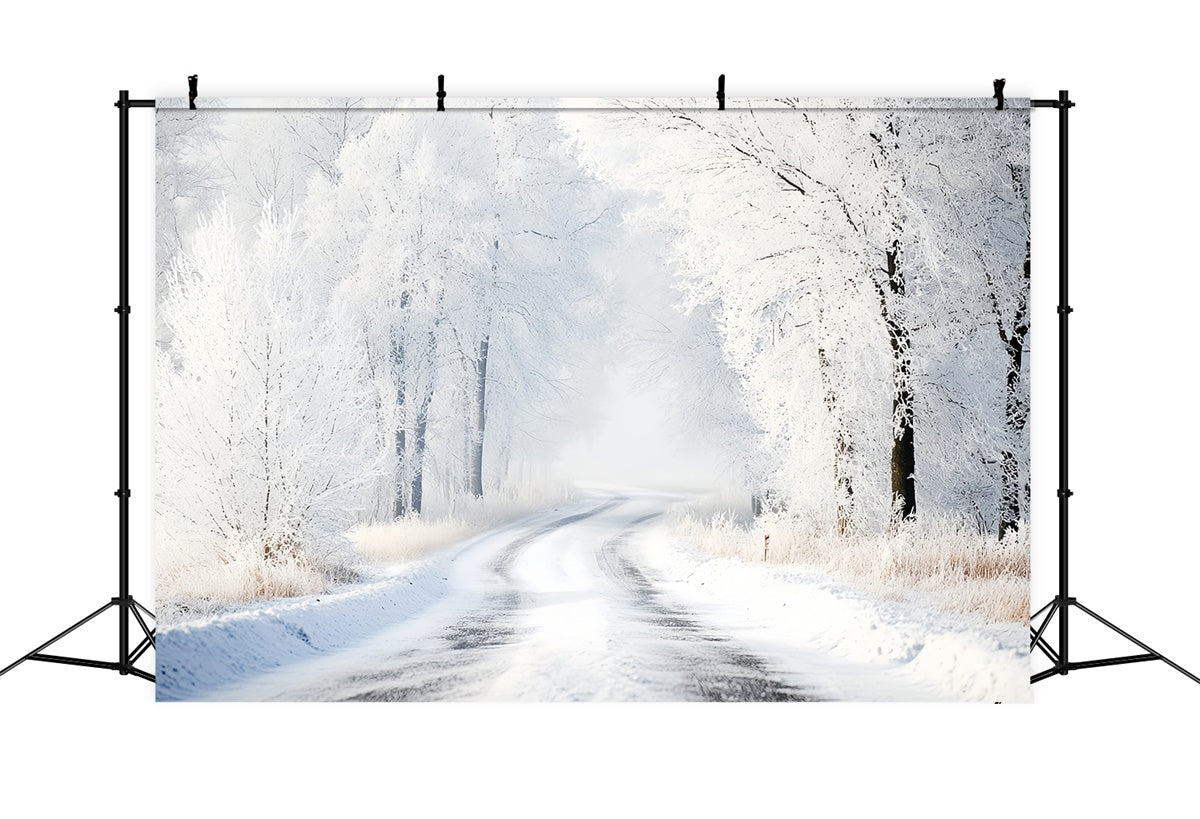 Toile de fond Hiver Route Courbe Silencieuse Sous la Neige CSH57-240