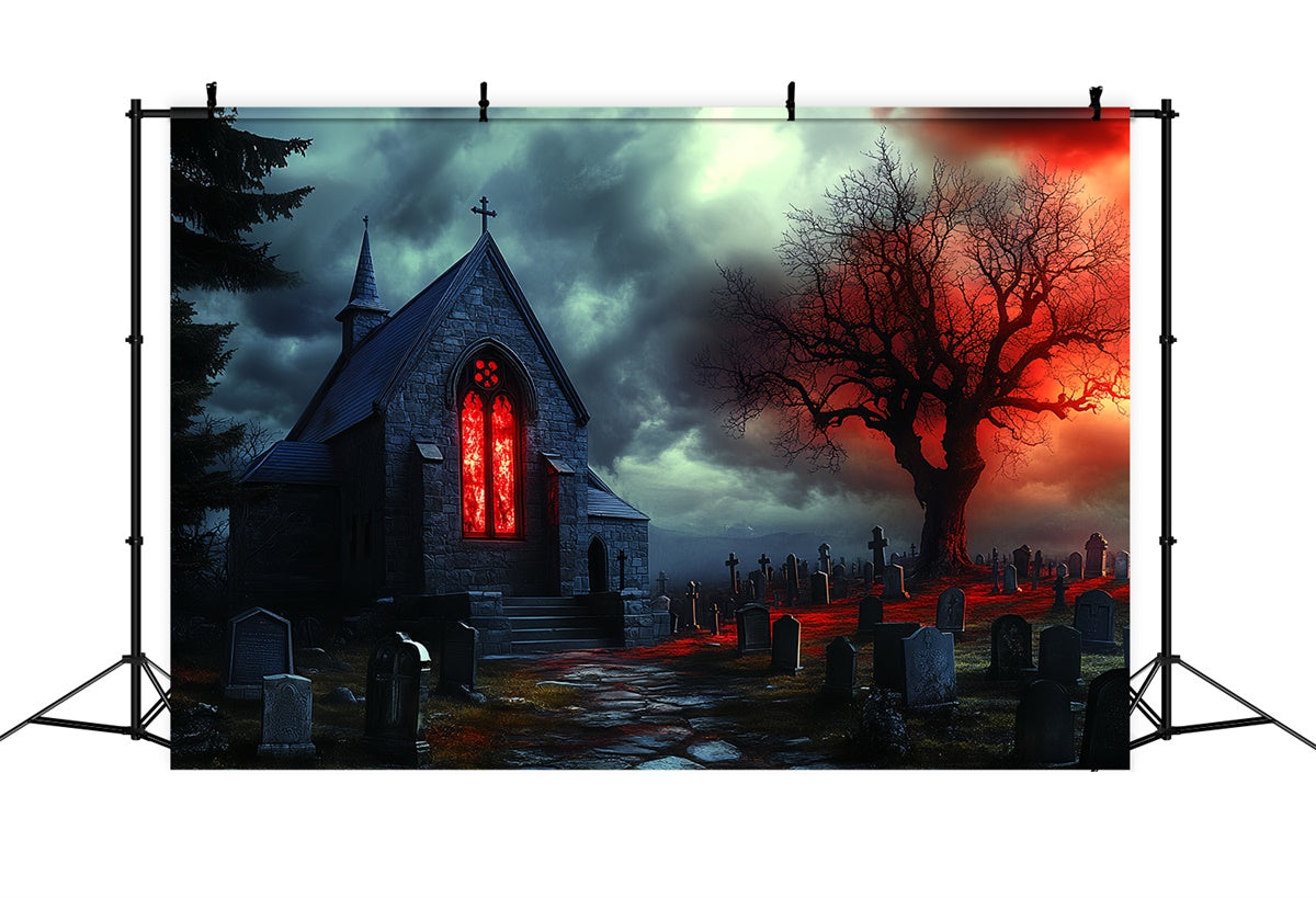 Toile de fond Halloween Chapelle Maudite Tombes CSH57-62