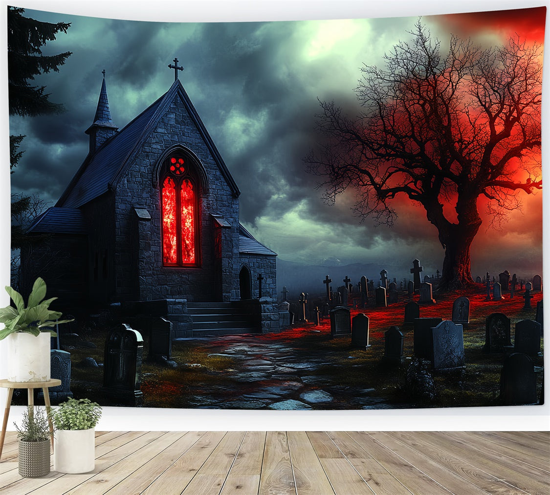 Toile de fond Halloween Chapelle Maudite Tombes CSH57-62
