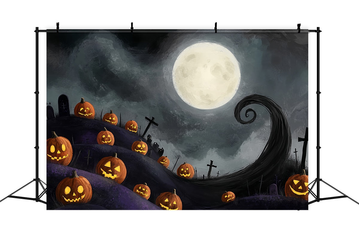 Toile de fond Halloween Colline Tordue Clair Lune CSH57-70