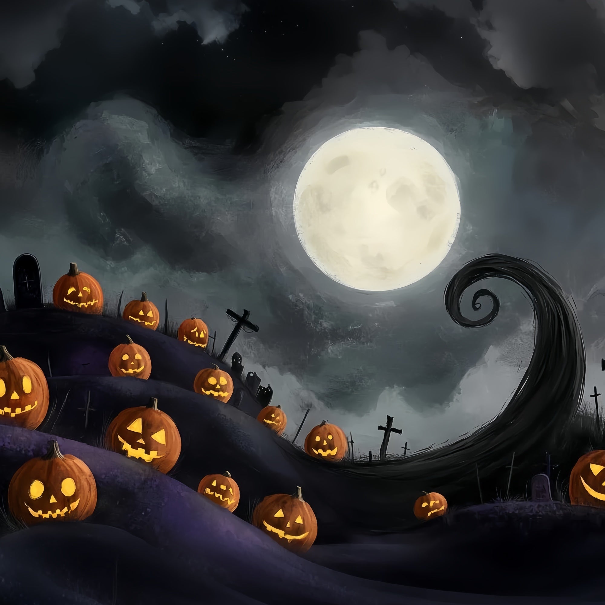 Toile de fond Halloween Colline Tordue Clair Lune CSH57-70