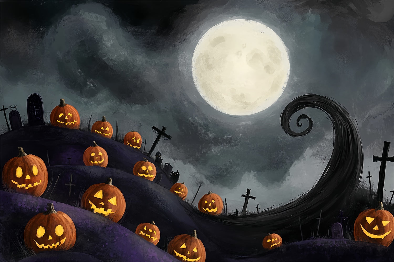 Toile de fond Halloween Colline Tordue Clair Lune CSH57-70