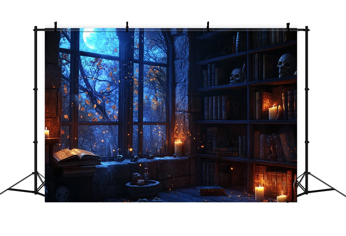 Toile de fond Halloween Lueur Bibliothèque Lune Bleue CSH57-74