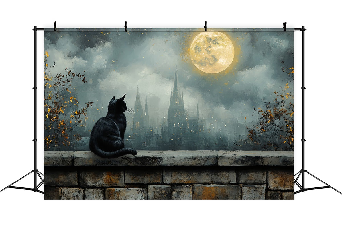 Toile de fond Halloween Ville Gothique Lever Lune CSH57-76