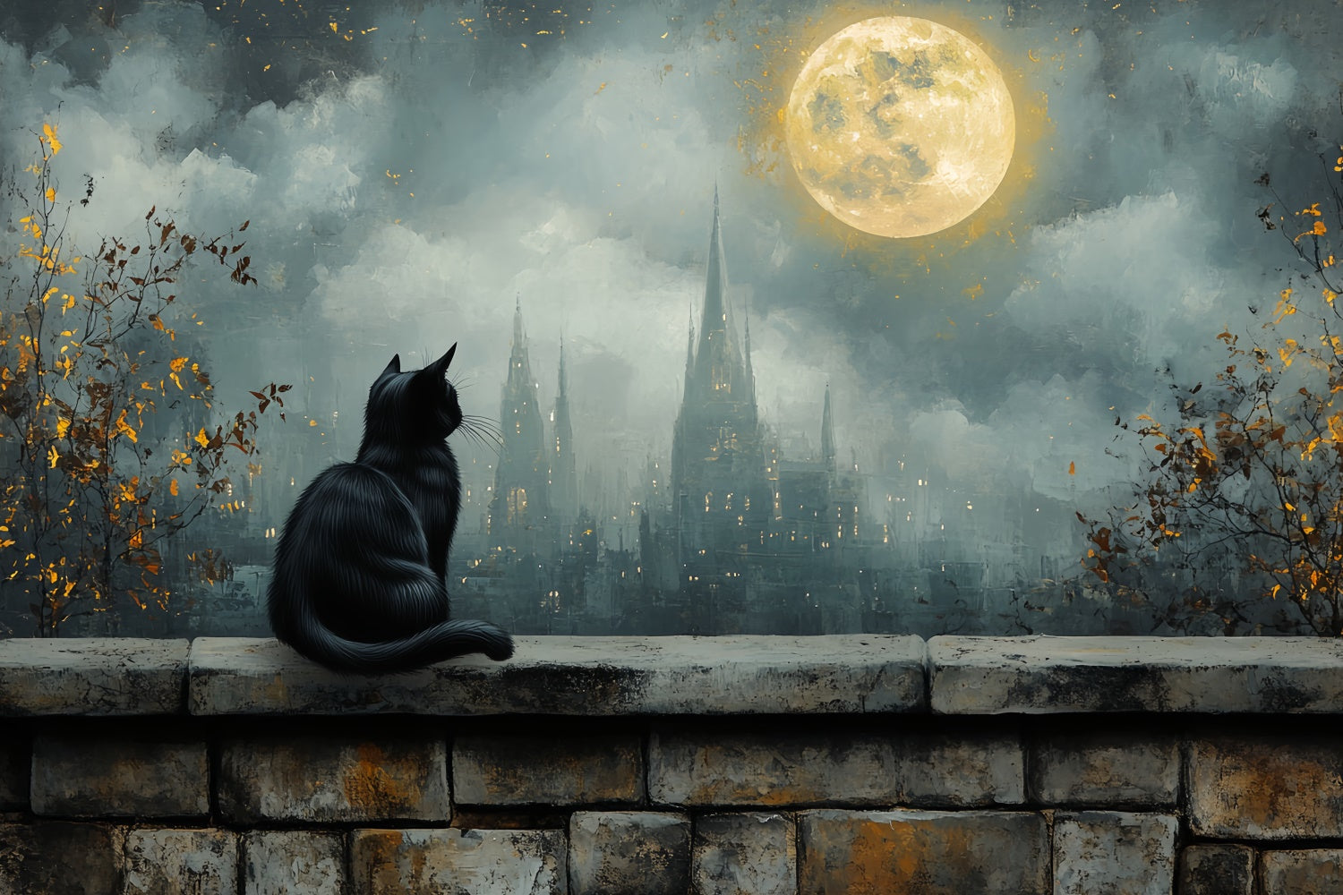Toile de fond Halloween Ville Gothique Lever Lune CSH57-76