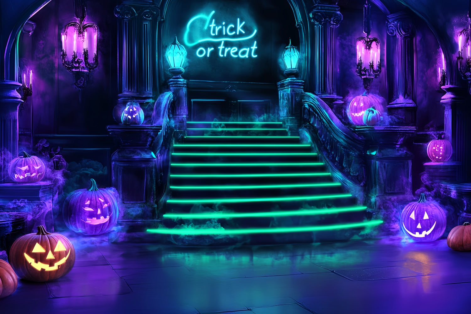 Toile de fond Photo Halloween Escalier Néon Peur CSH57-79