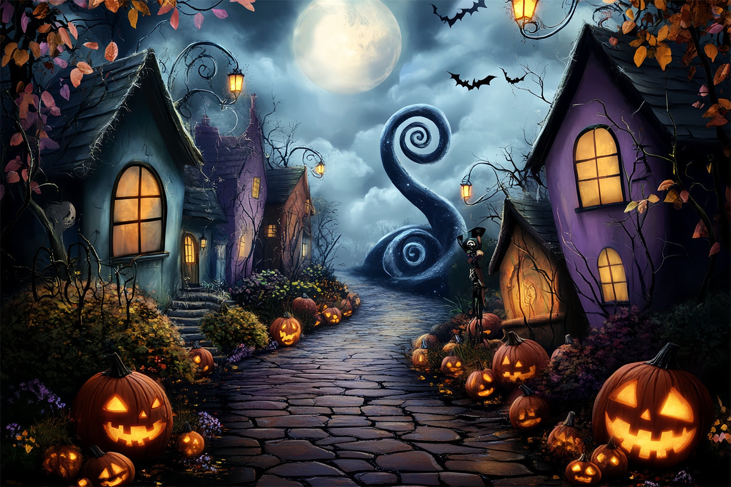 Toile de fond Halloween Sentier Courbe Clair Lune CSH57-80