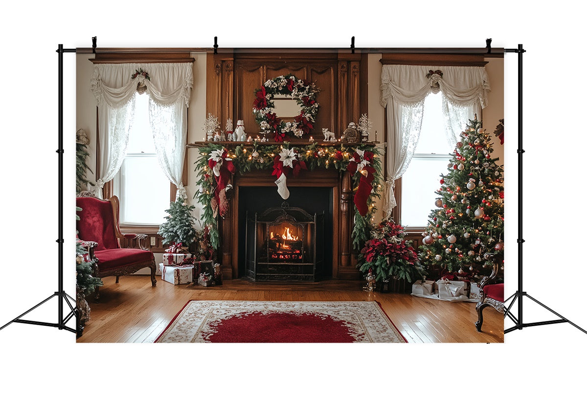 Toile de fond Vintage Noël Cheminée Conviviale CSH57-91