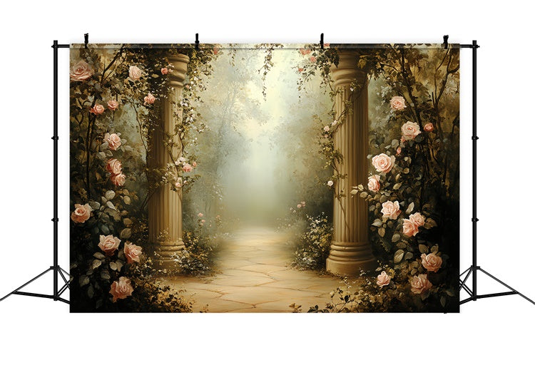 Toile de fond Vintage Photo Allée Classique Roses CSH57-97