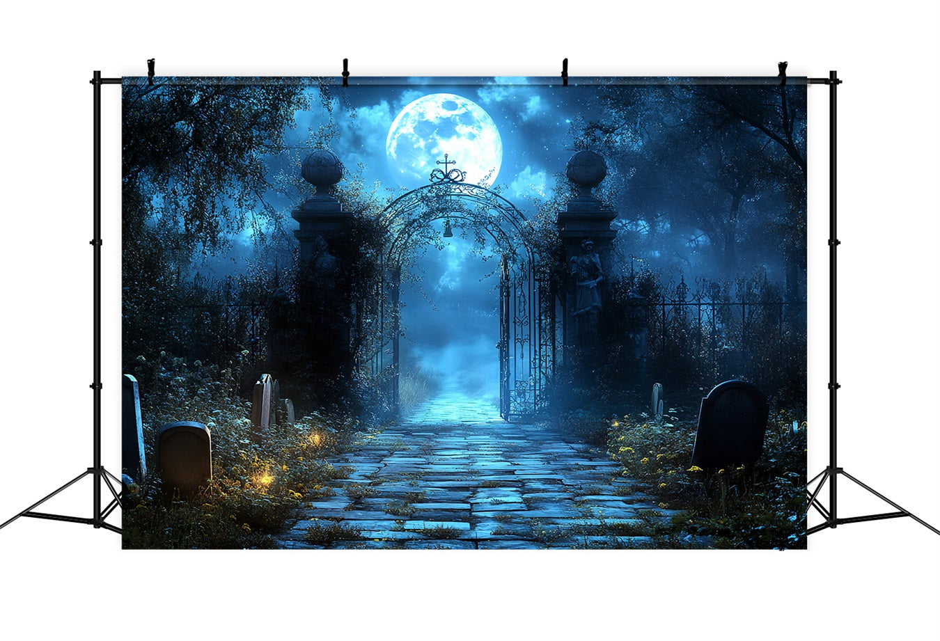 Fond Studio Halloween Lune Bleue Arche Cimetière CSH58-100