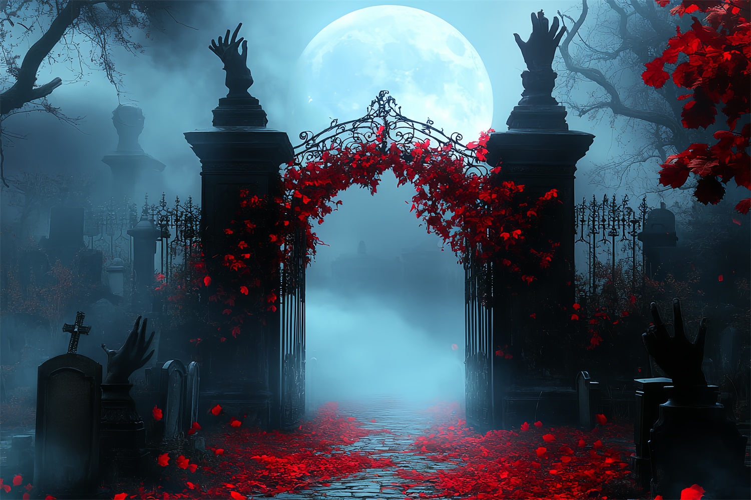 Fond De Photo Halloween Lierre Cramoisi Grille Clair De Lune Cabine Photo CSH58-101