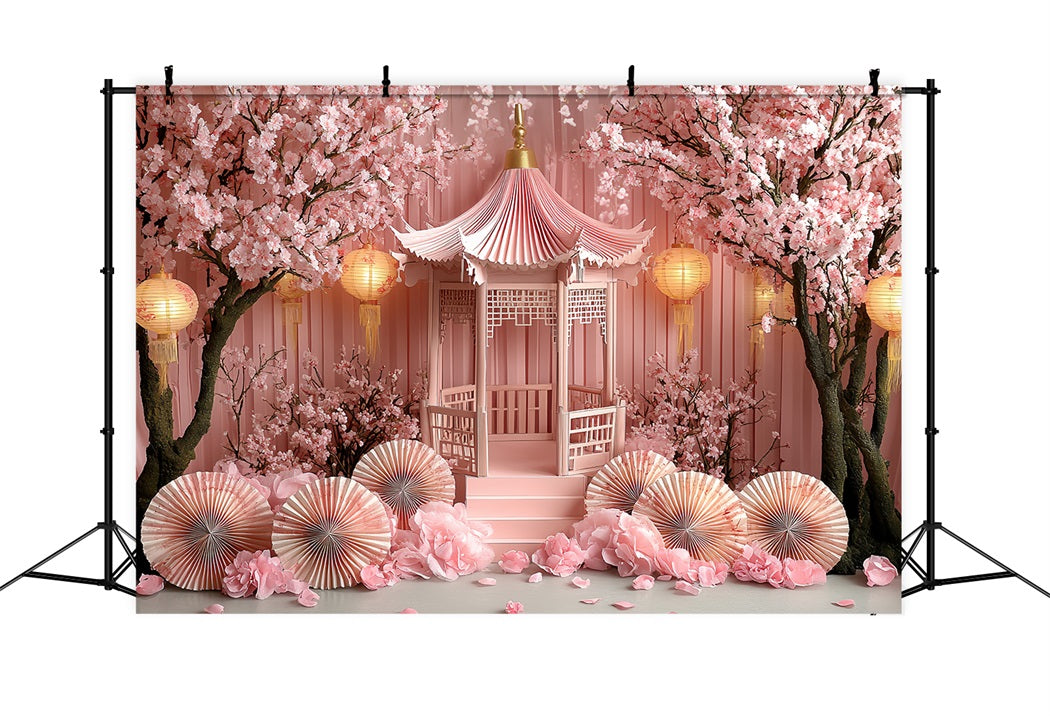 Toile de fond Printemps Pavillon Lanterne Fleur Rose Cerisier CSH58-102