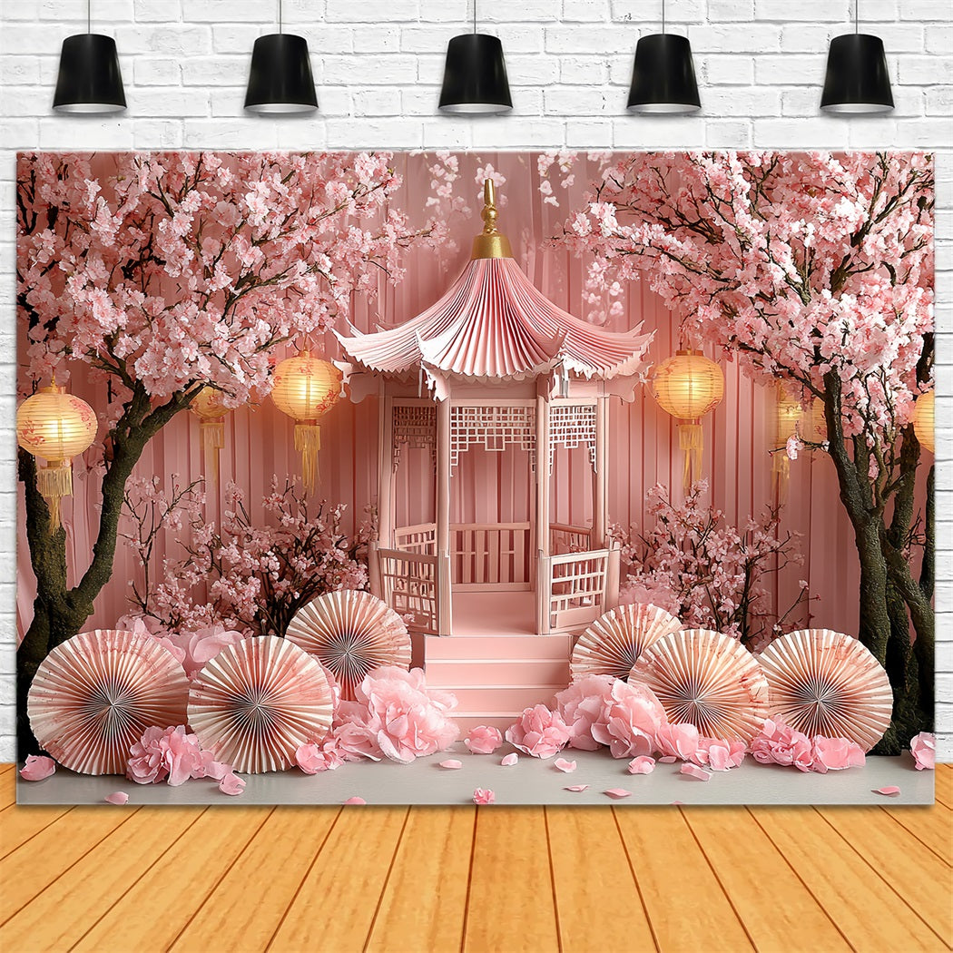 Toile de fond Printemps Pavillon Lanterne Fleur Rose Cerisier CSH58-102