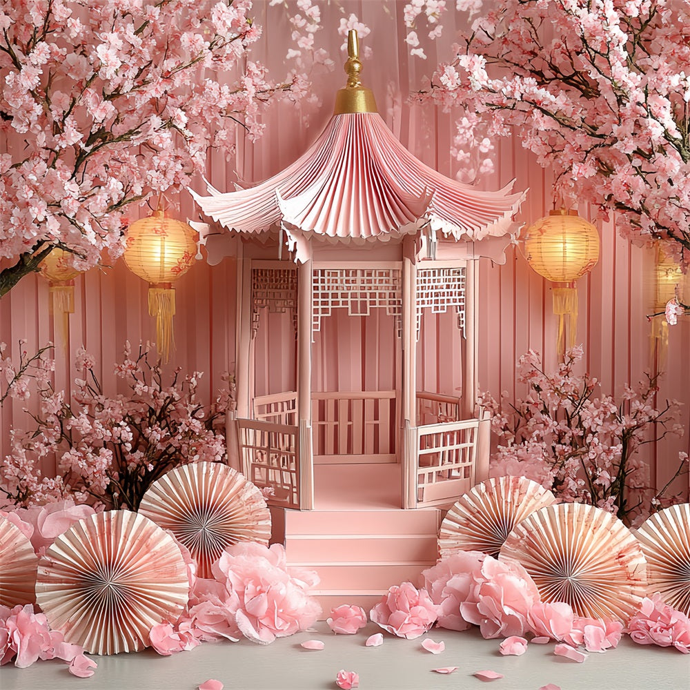 Toile de fond Printemps Pavillon Lanterne Fleur Rose Cerisier CSH58-102