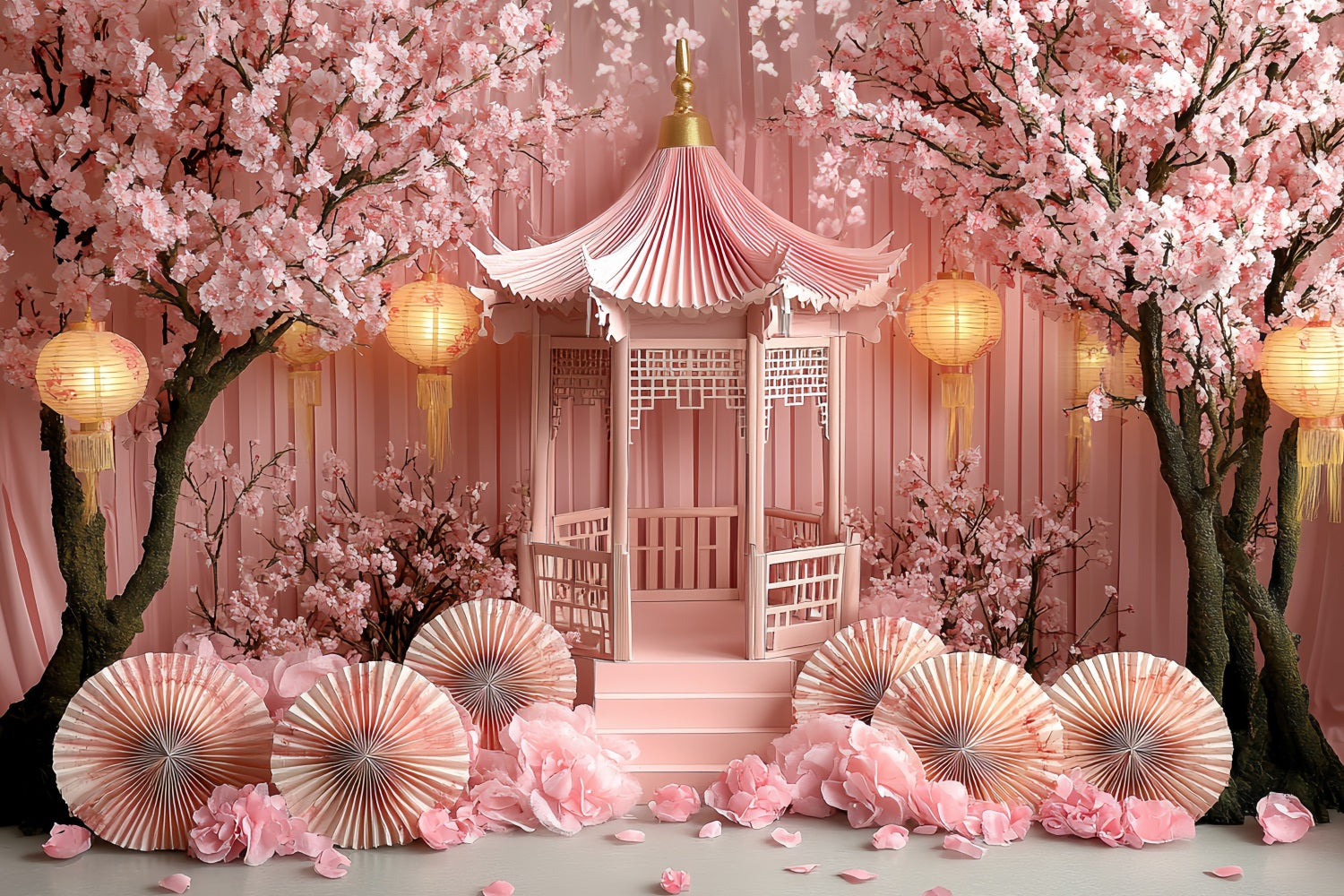 Toile de fond Printemps Pavillon Lanterne Fleur Rose Cerisier CSH58-102