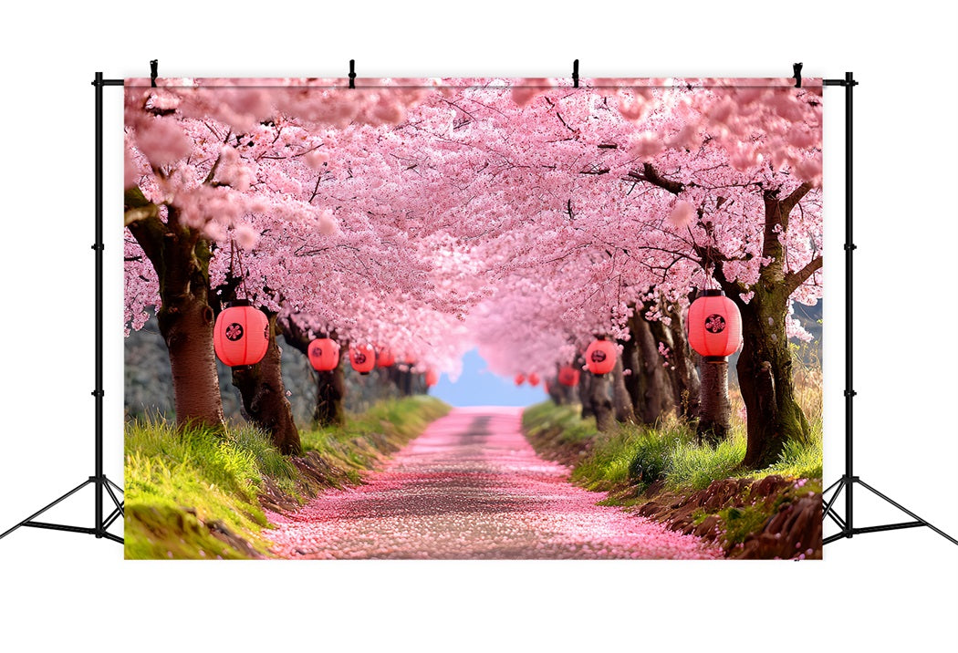 Toile de fond Printemps Fleur Rangées Lanternes Allée Sakura CSH58-106