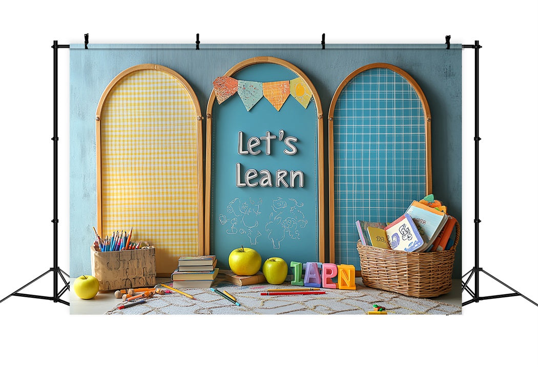 Toile de fond Rentrée Scolaire Mise en Scène Fournitures Colorées CSH58-115