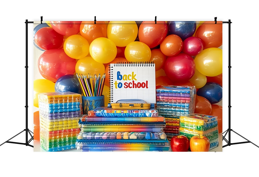 Toile de fond Retour à l'école Fournitures Ballons Arc-en-Ciel CSH58-116