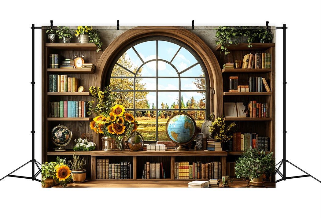 Toile de fond Retour à l'école Bibliothèque Tournesols Fenêtre Automne CSH58-117