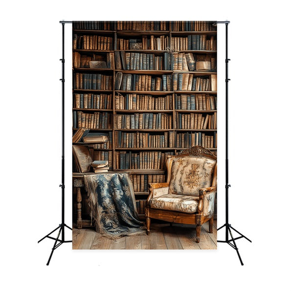 Toile de fond Retour à l'école Bibliothèque Vintage Fauteuil Étagère CSH58-119