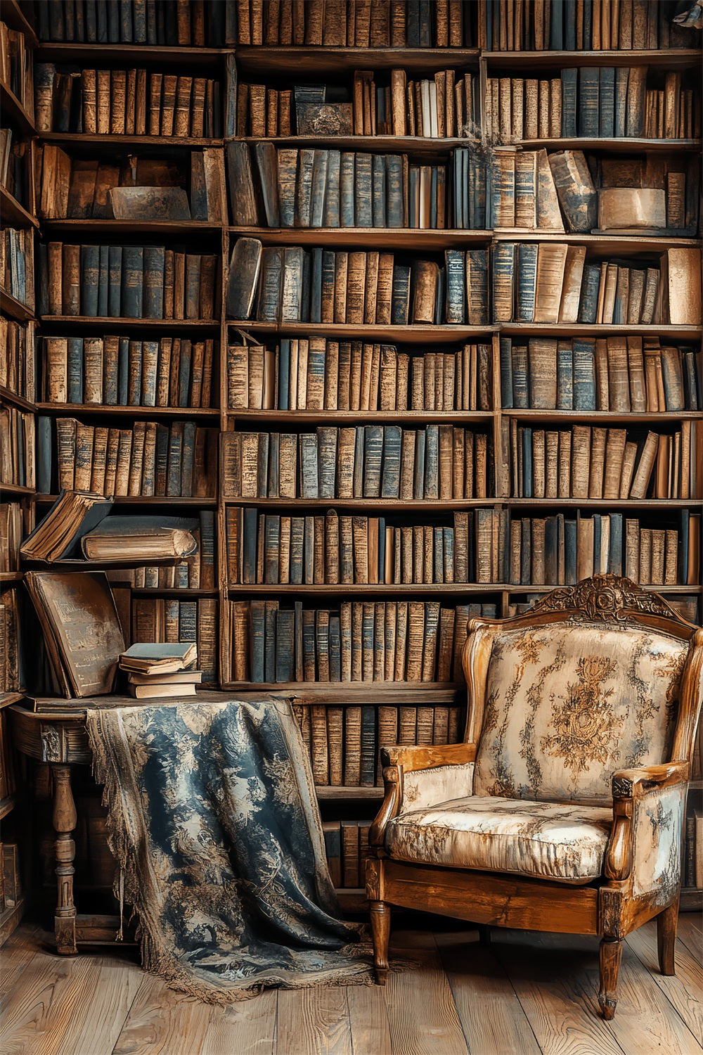 Toile de fond Retour à l'école Bibliothèque Vintage Fauteuil Étagère CSH58-119